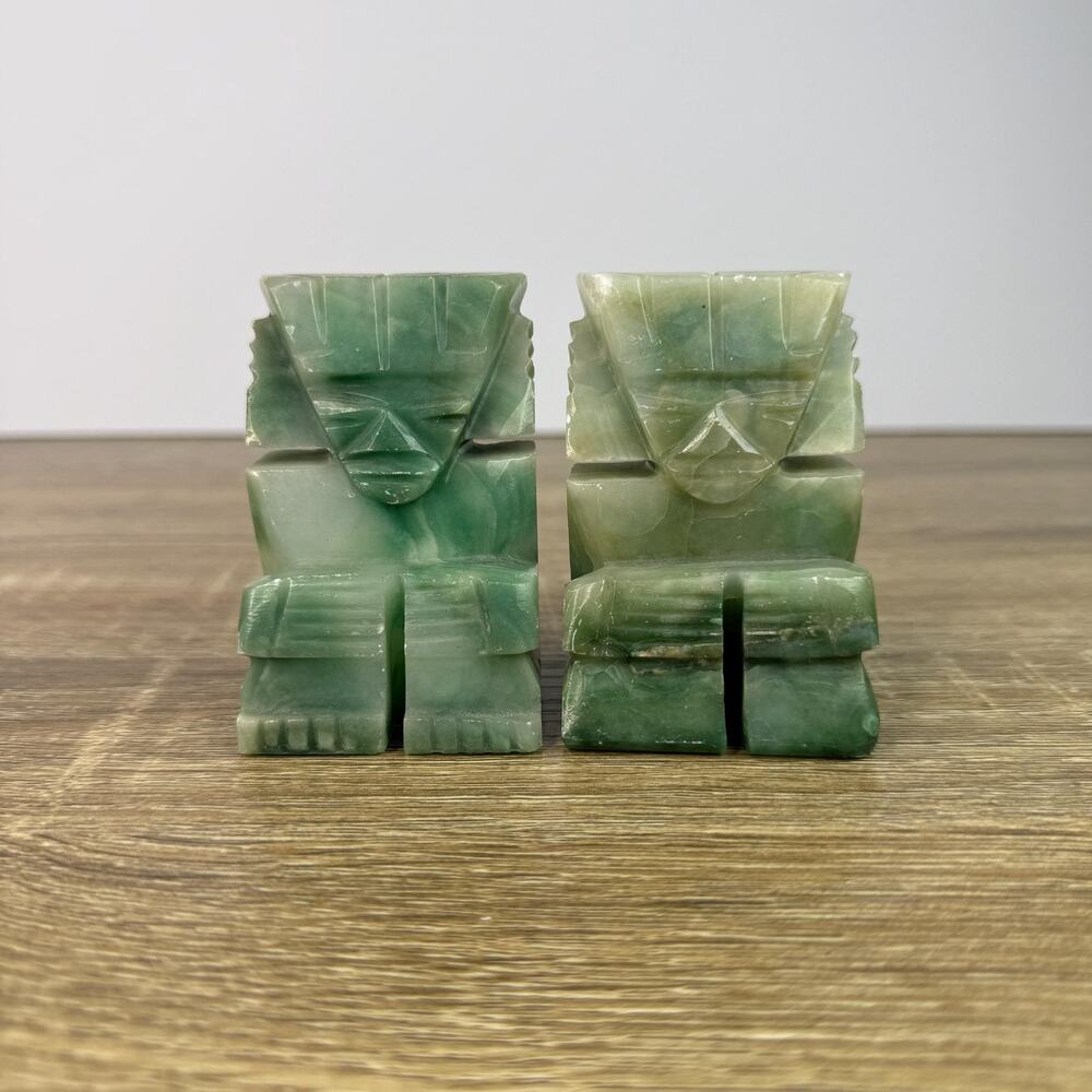 Mini Green Marble Aztec Tiki Figurine, Hand-Carved Stone Sculpture